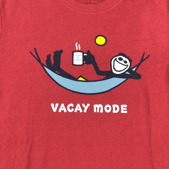 Life Is Good Shirt Adult Small Red Crusher Vacay Mode Coffee Hammack Sun Cotton - Picture 3 of 12
